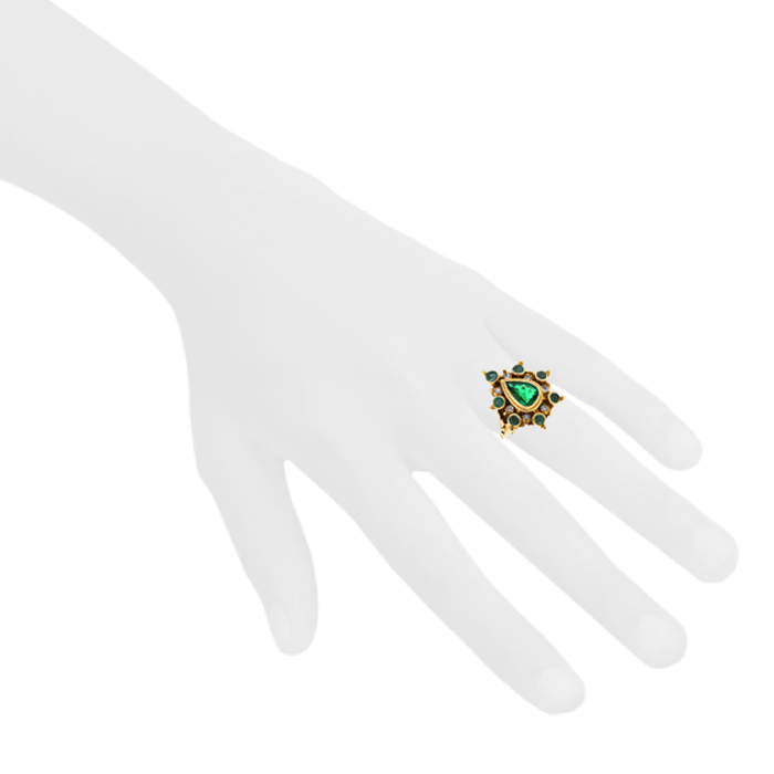 Rene Boivin 1950's ring in yellow gold, emerald and diamonds - Detail D1