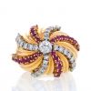 Dome-shaped Vintage 1940's ring in pink gold,  diamonds and ruby - 360 thumbnail