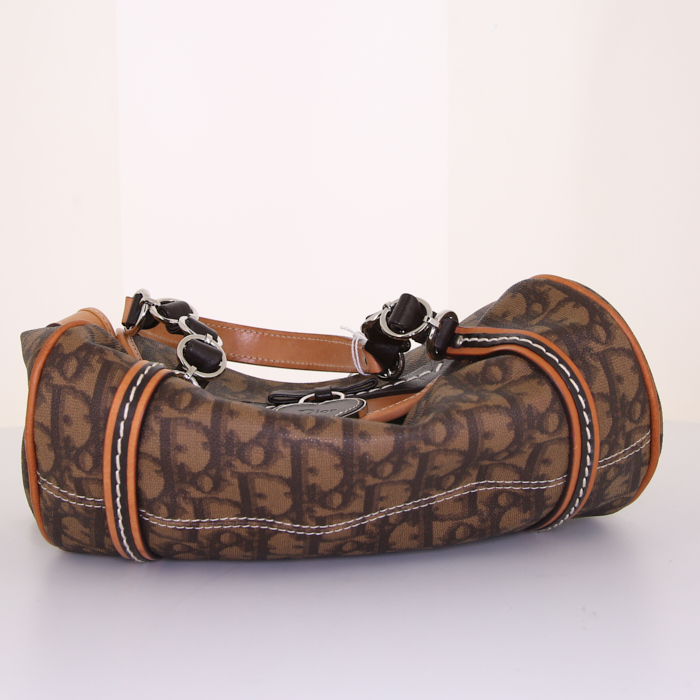 Borsa Dior Romantique modello piccolo in tela monogram cerata marrone e pelle naturale - Detail D4