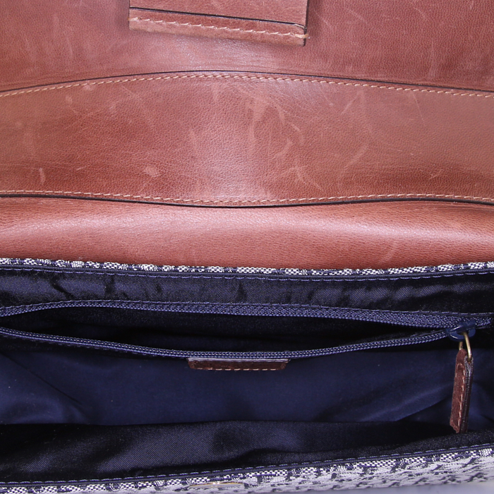 Dior Columbus Avenue bag worn on the shoulder or carried in the hand in blue monogram canvas Oblique and brown leather - Detail D2