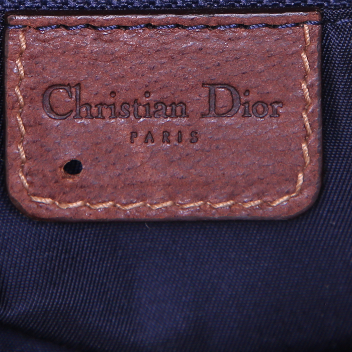 Bolso para llevar al hombro o en la mano Dior Columbus Avenue en lona Monogram Oblique azul y cuero marrón - Detail D3