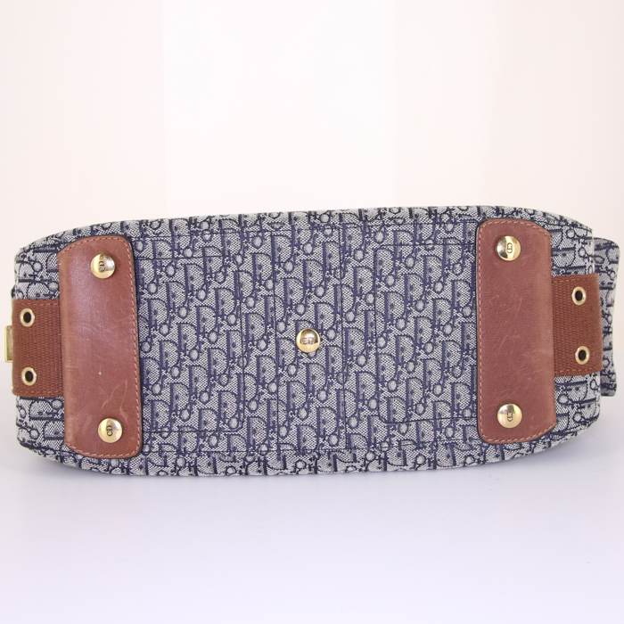 Borsa da spalla o a mano Dior Columbus Avenue in tessuto a monogramma Oblique blu e pelle marrone - Detail D4