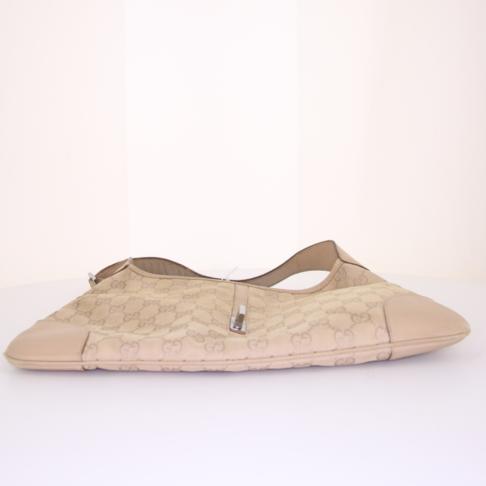 Borsa da spalla o a mano Gucci Jackie in tela monogram beige e pelle beige - Detail D4