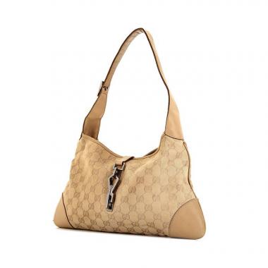 Gucci Jackie bag worn on the shoulder or carried in the hand in beige monogram canvas and beige leather