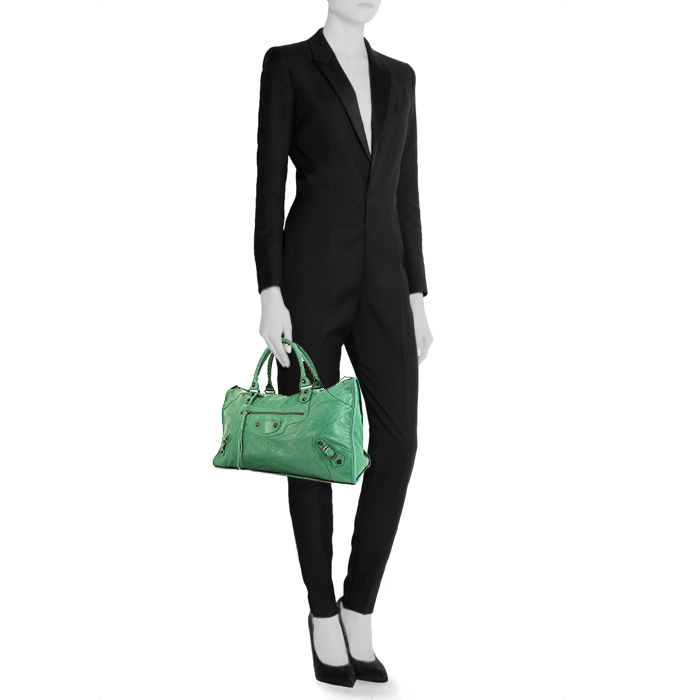 Sac à main Balenciaga Work en cuir vert - Detail D1