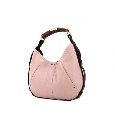 Sac à main Yves Saint Laurent Mombasa en toile rose et cuir marron-foncé