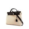 Hermes Herbag handbag in beige canvas and black leather - 00pp thumbnail