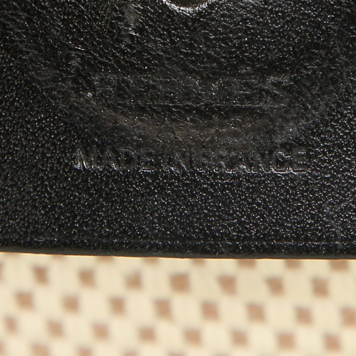 Bolso de mano Hermes Herbag en lona beige y cuero negro - Detail D3
