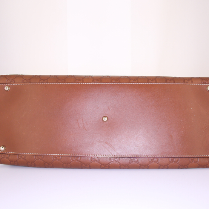 Sac 24 heures Gucci Jackie en cuir monogram empreinte marron - Detail D4