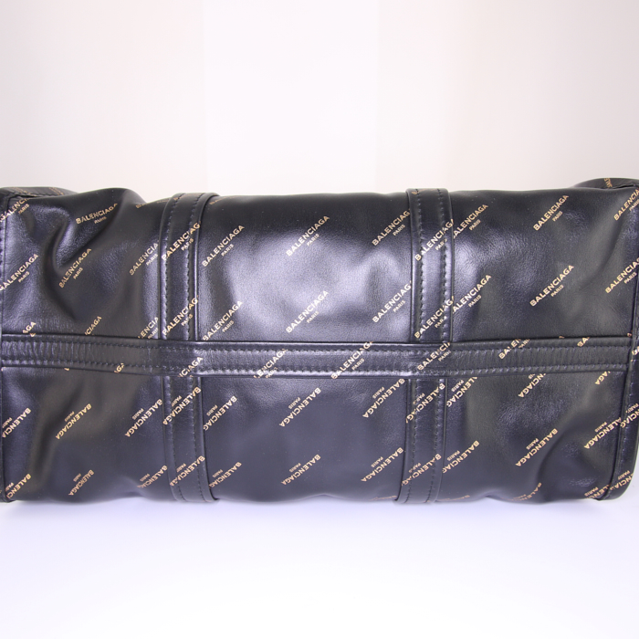 Shopping bag Balenciaga Bazar shopper in pelle nera motivo firmato - Detail D4