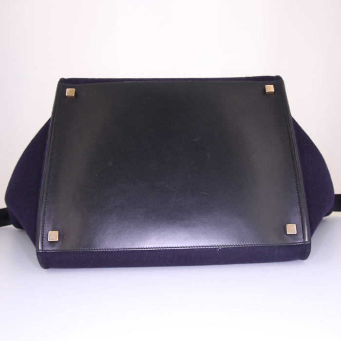 Céline Phantom shopping bag in blue felt and black leather - Detail D4
