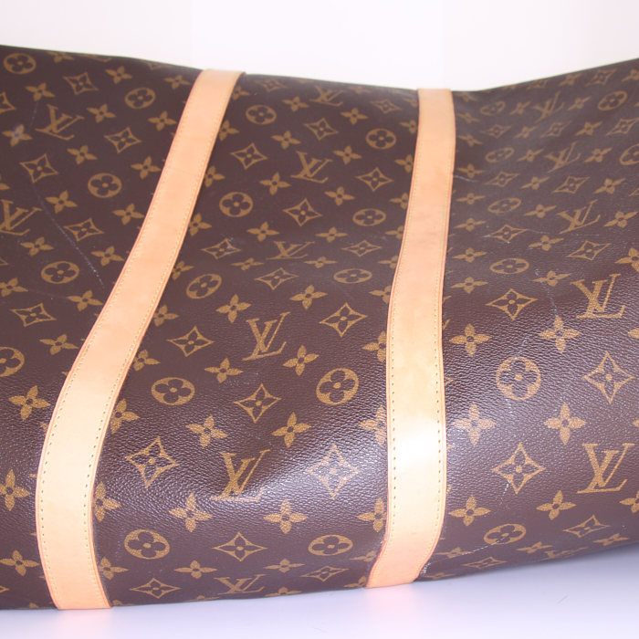 Louis Vuitton  Keepall 60 travel bag  in brown monogram canvas  and natural leather - Detail D4