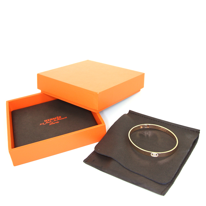 Rigid Hermès H d'Ancre small model bracelet in pink gold and diamonds