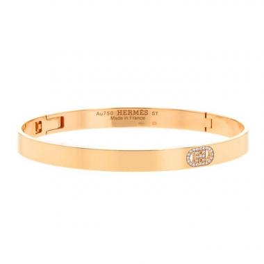 Bracelet rigide Hermès H d'Ancre petit modèle en or rose et diamants