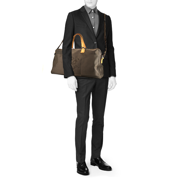 Bolsa de viaje Louis Vuitton Geant Albatros en tela monogram beige gris y cuero natural - Detail D2