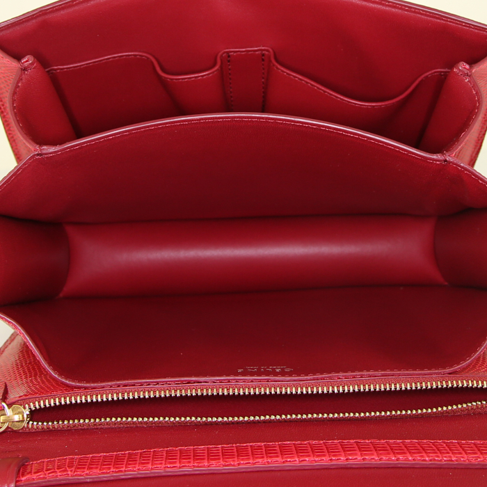 Céline Classic Box shoulder bag in red lizzard - Detail D2