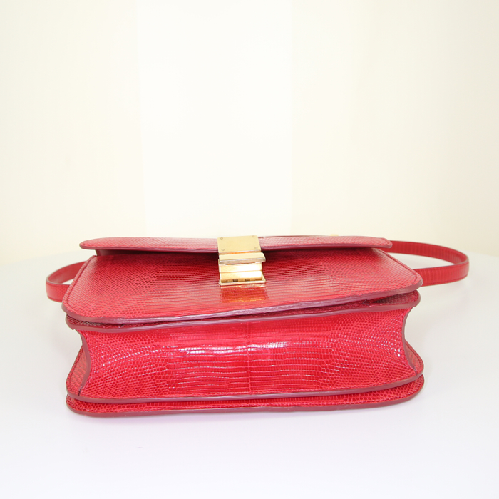 Céline Classic Box shoulder bag in red lizzard - Detail D4