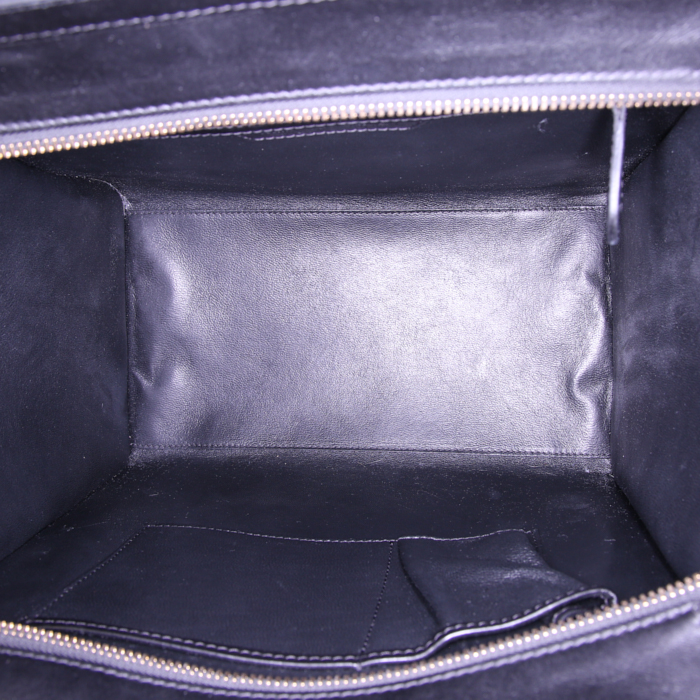 Borsa Celine Luggage modello medio in puledro bicolore celeste e verde kaki e pelle nera - Detail D2