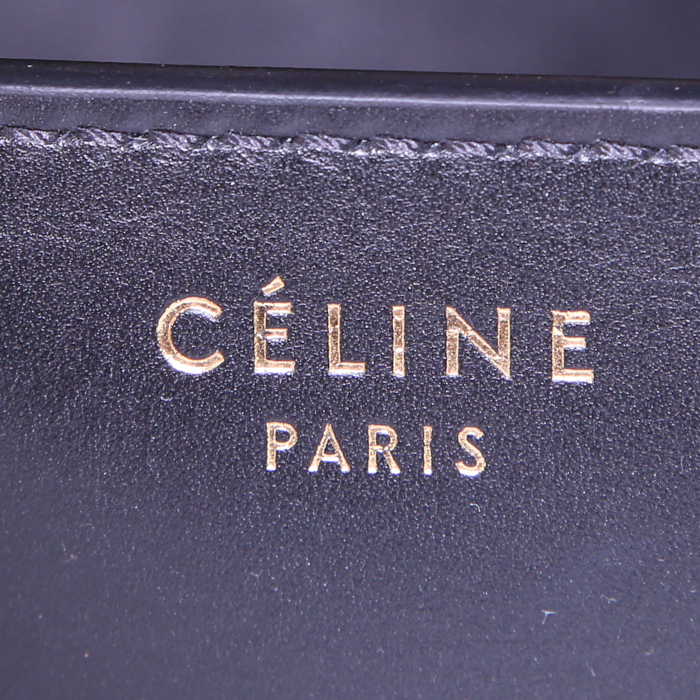 Sac à main Celine Luggage moyen modèle en poulain bicolore bleu-ciel et vert-kaki et cuir noir - Detail D3