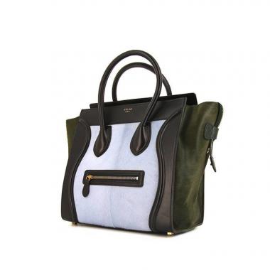 Borsa Celine Luggage modello medio in puledro bicolore celeste e verde kaki e pelle nera