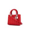 Dior Lady Dior medium model handbag in red leather cannage - 00pp thumbnail