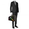 Borsa da viaggio Louis Vuitton Keepall - Luggage in pelle taiga nera con motivo - Detail D1 thumbnail
