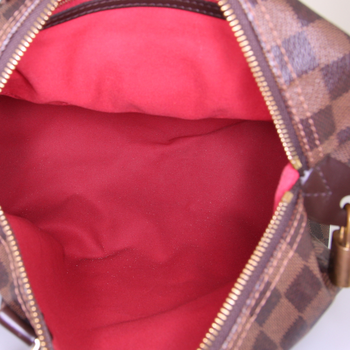Sac à main Louis Vuitton Speedy 30 en toile damier ébène et cuir marron - Detail D2