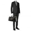 Louis Vuitton Keepall 45 travel bag in grey damier canvas and black leather - Detail D1 thumbnail