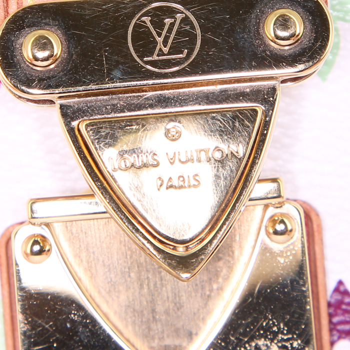 Sac porté épaule ou main Louis Vuitton Shirley Bag en toile monogram multicolore blanche et cuir naturel - Detail D3