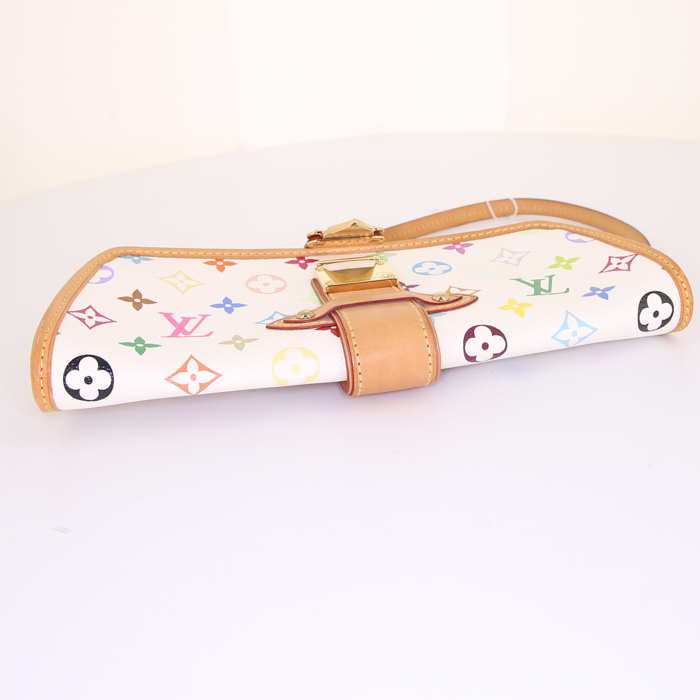 Bolso para llevar al hombro o en la mano Louis Vuitton Shirley Bag en lona Monogram multicolor blanca y cuero natural - Detail D4