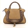 Chloé Marcie large model shoulder bag in beige grained leather and grey-beige python - 360 thumbnail