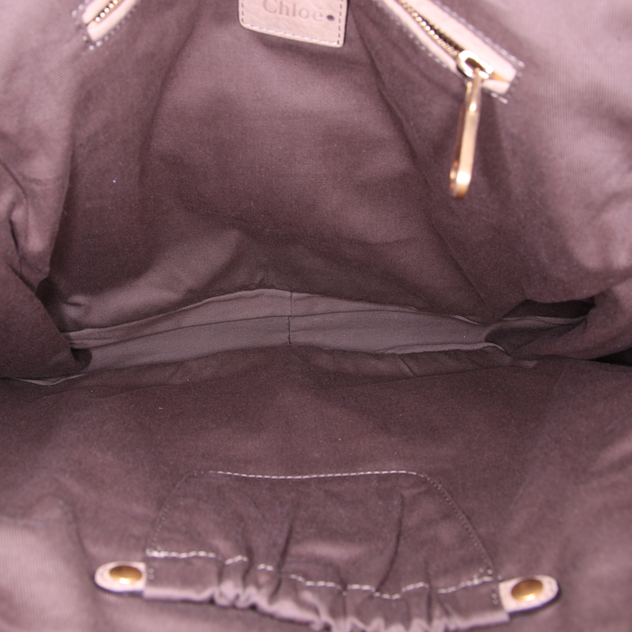 Bolso bandolera Chloé Marcie modelo grande en cuero granulado beige y piel de pitón beige gris - Detail D2