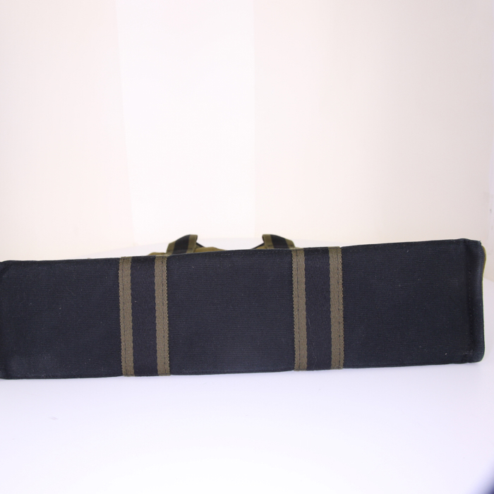 Hermes Toto Bag - Shop Bag shopping bag in khaki and black canvas - Detail D4