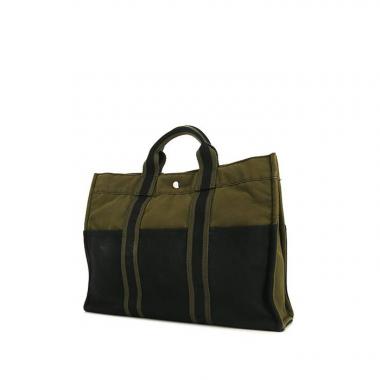 Shopping bag Hermes Toto Bag - Shop Bag in tela verde kaki e nera