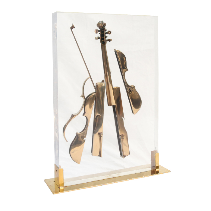 Sculpture, "Broken violin", Fernandez Arman, bronze and resin, 1990s - Detail D1