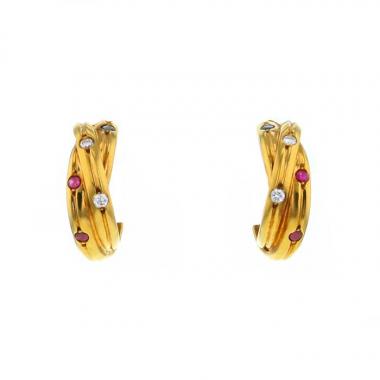 Cartier Trinity Constellation 1980's hoop earrings in yellow gold, diamonds, ruby ans sapphire.