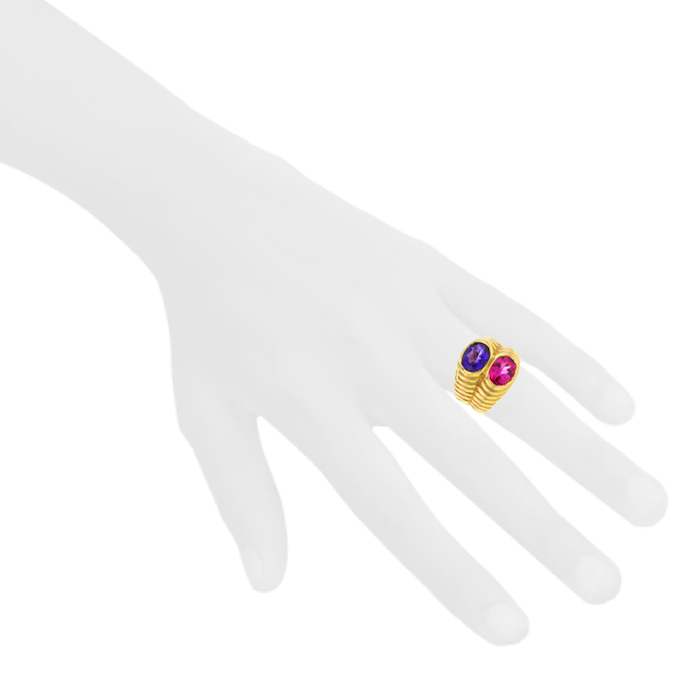Bague Bulgari en or jaune,  tourmaline et améthyste - Detail D1