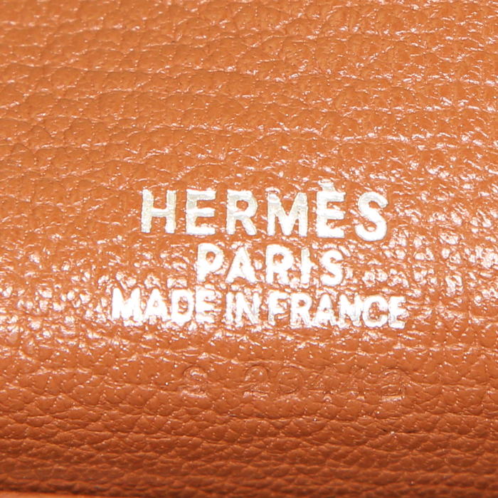 Sac porté épaule Hermès Rugby en cuir Barénia gold et toile beige-écru - Detail D3
