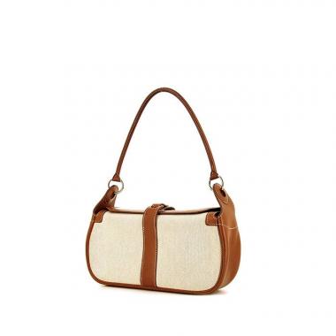 Borsa a spalla Hermès Rugby in pelle Barenia gold e tela ecru