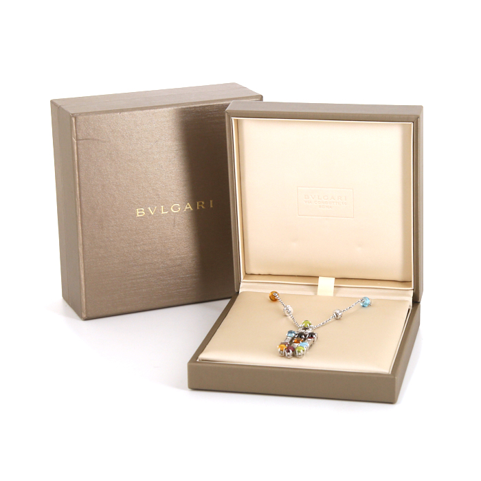 Collana Bulgari Allegra modello grande in oro bianco,  diamanti e pietre colorate - Detail D2