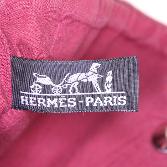 Bolso Cabás Hermès Amedaba Diago modelo grande en lana color burdeos y cuero granulado color burdeos - Detail D3
