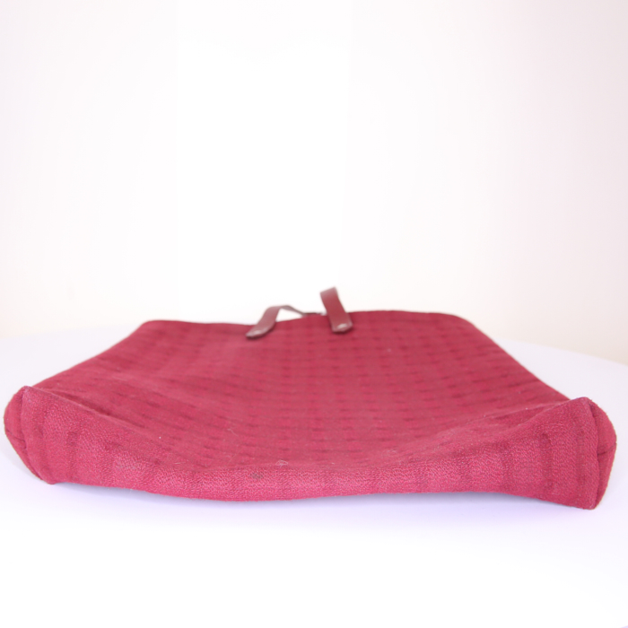 Shopping bag Hermès Amedaba Diago modello grande in lana bordeaux con motivo a quadretti e pelle martellata bordeaux - Detail D4