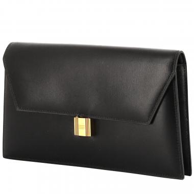 Bolsito de mano Hermès Cadenas en cuero box negro