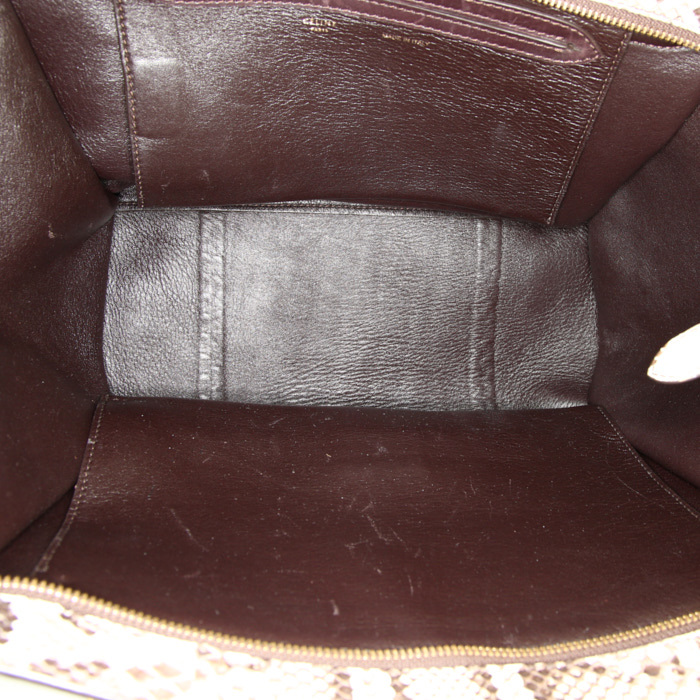 Bolso de mano Celine Trapeze modelo mediano en piel de pitón beige y ante color burdeos - Detail D2