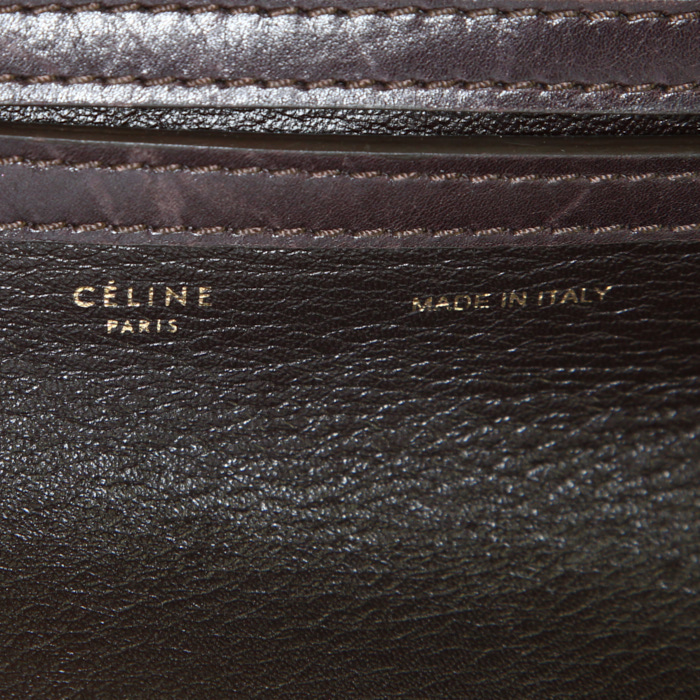 Bolso de mano Celine Trapeze modelo mediano en piel de pitón beige y ante color burdeos - Detail D3