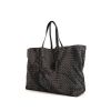 Shopping bag Bottega Veneta Intrecciolusion in tela con stampa nera e pelle nera - 00pp thumbnail