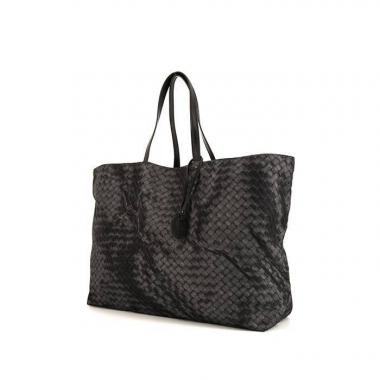 Bottega Veneta Intrecciolusion shopping bag in black printed canvas and black leather