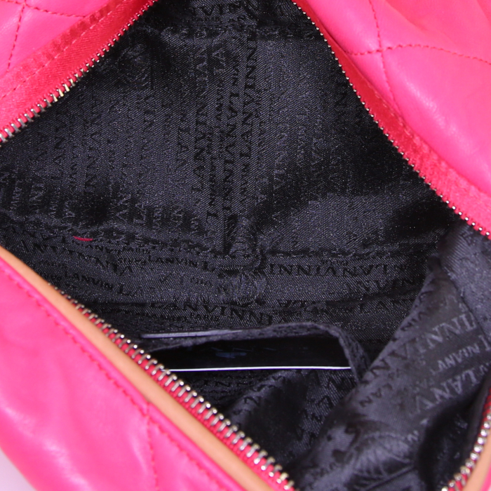 Bolso de mano Lanvin Happy en cuero acolchado rosa y cuero marrón - Detail D2