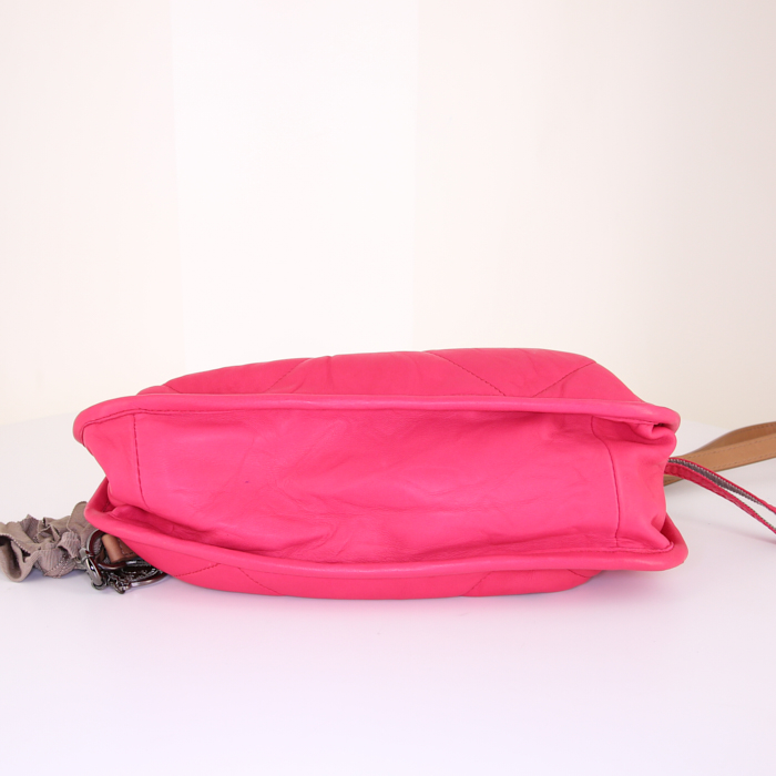 Sac à main Lanvin Happy en cuir matelassé rose et cuir marron - Detail D4