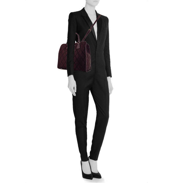 Shopping bag Prada Nylon in tela trapuntata color prugna e pelle color prugna - Detail D2